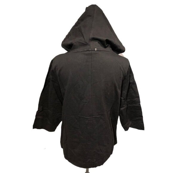 AVA LIN Hooded Short Sleeve Sweater Jacket Black Large - Picture 2 of 4